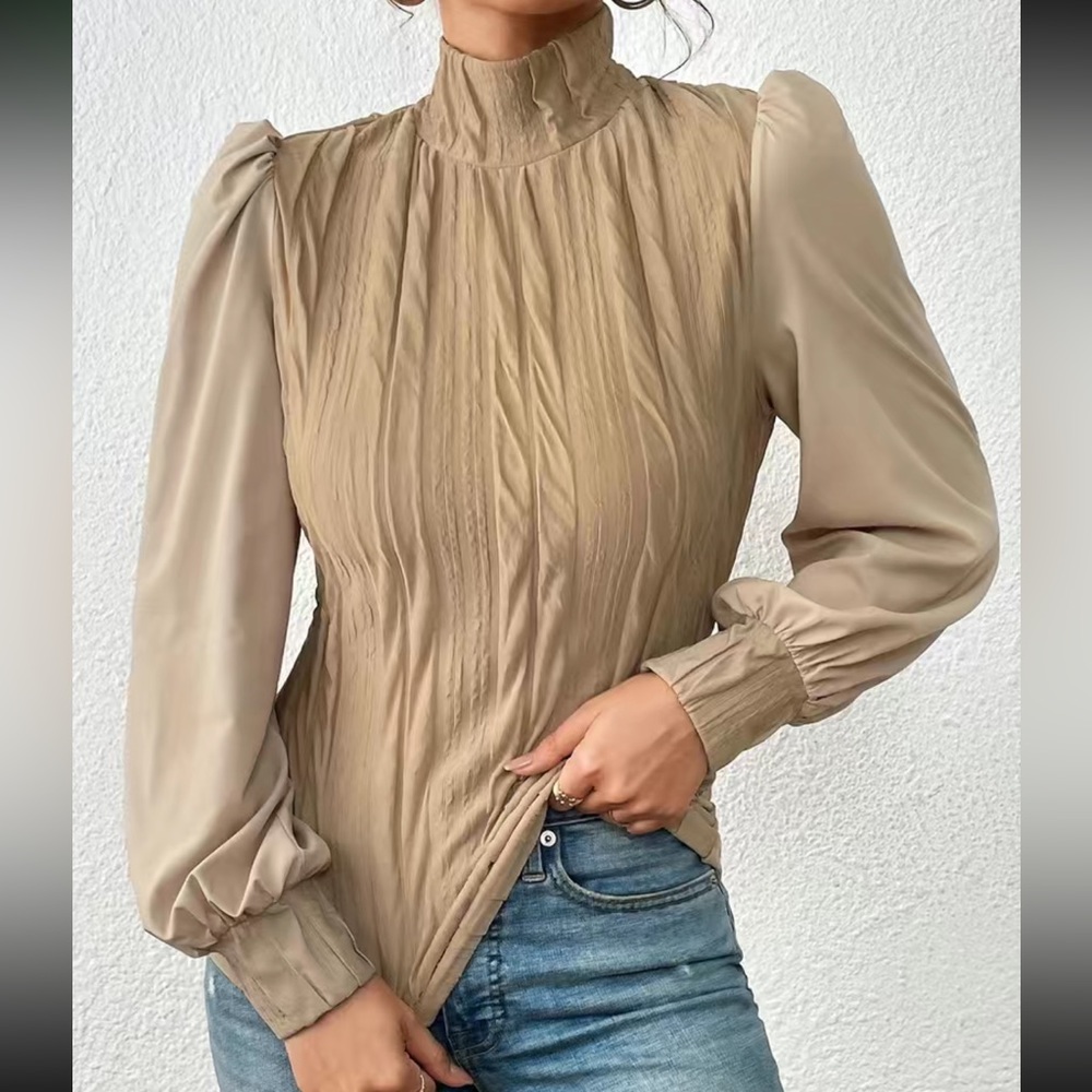 Luxe black ruched high neck long sleeve top - Picture 6 of 6